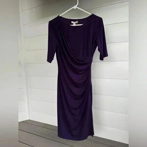 Dressbarn Women’s Side Ruched Half Sleeve Purple Midi Dress‎ Size 6 Polyester